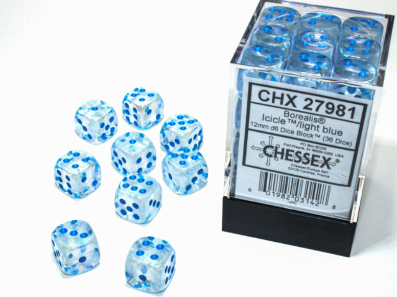 Chessex 12mm d6 Borealis Styles (36 dice)