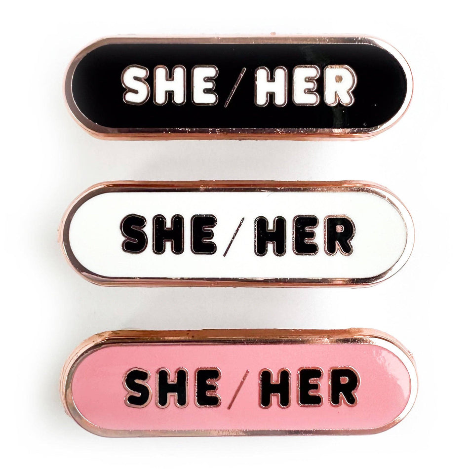 She/Her Pronoun Plaque Enamel Pin
